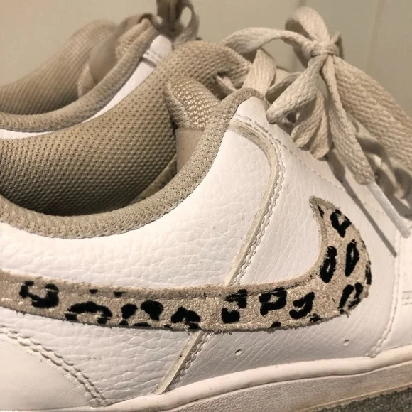 Nike Women's Court Vision Low White Desert Sand Leopard Sneakers - Picture 4 of 5